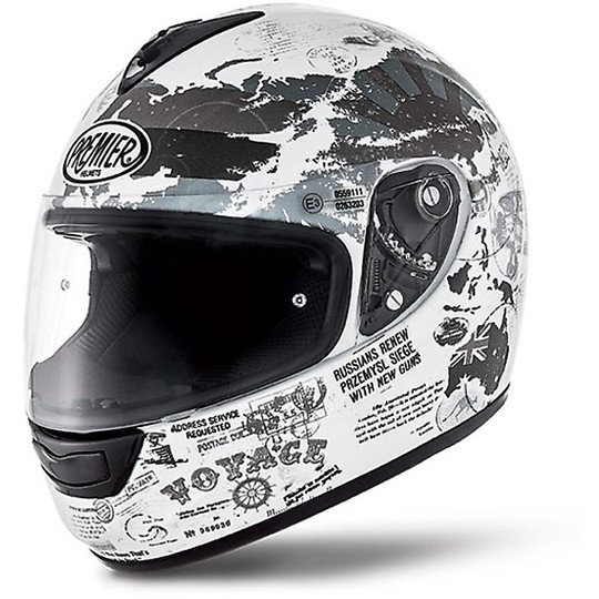 Premier casque intégral de moto modèle Monza en fibre TR8 World White Grey