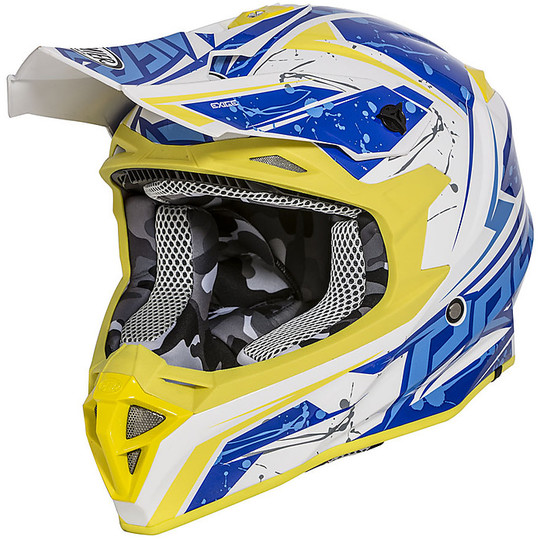 Premier Exige QX 12 Cross Enduro Motorcycle Helmet White Blue Yellow
