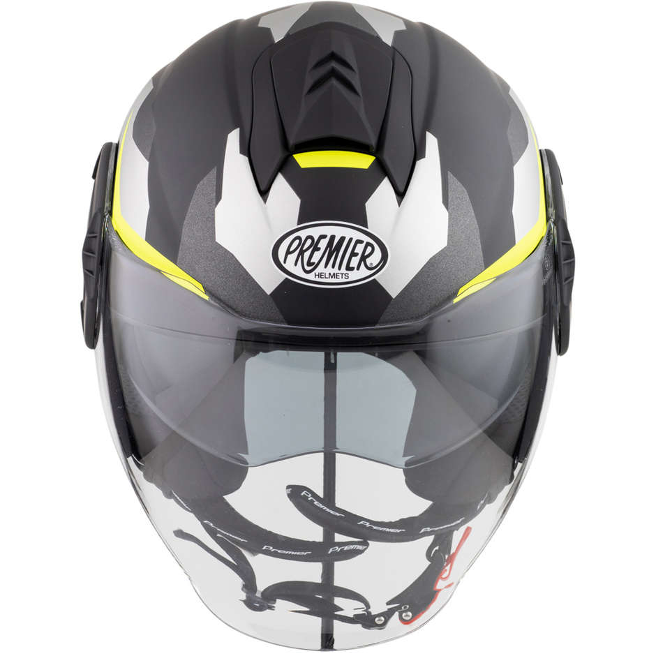 Premier Jet Motorcycle Helmet COOL CAMO YELLOW FLUO BM Black Matt Yellow