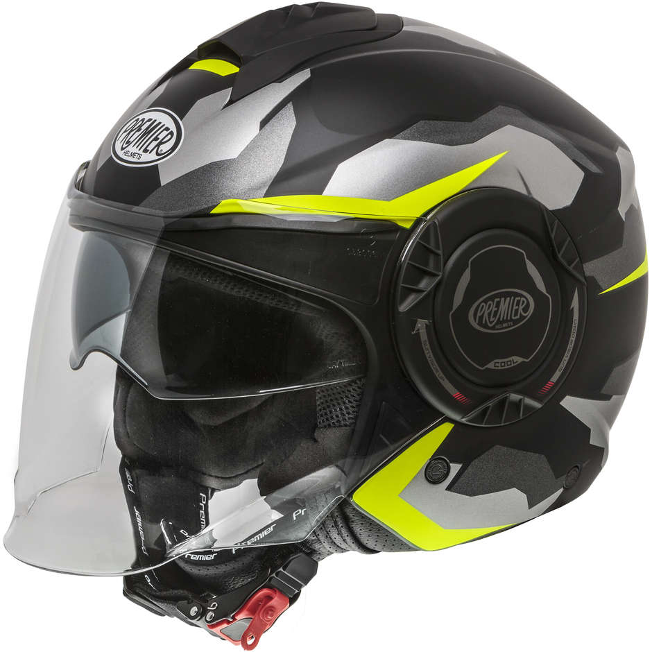 Premier Jet Motorcycle Helmet COOL CAMO YELLOW FLUO BM Black Matt Yellow