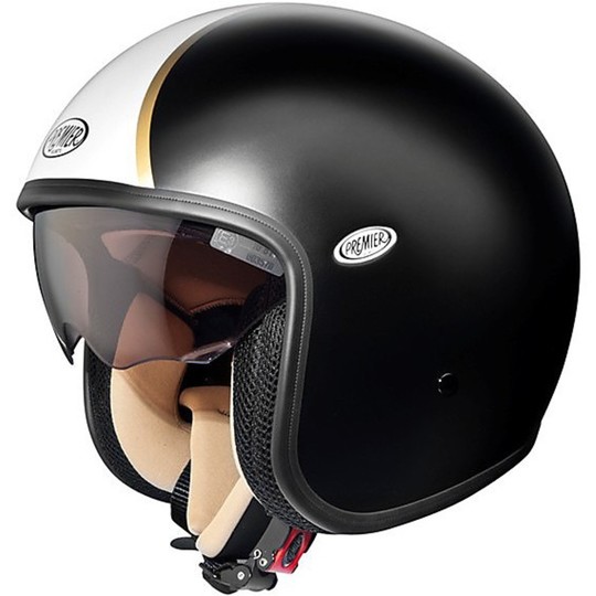 Premier Jet Vintage Motorcycle Helm mit Visier Integrierte Fiber Matte Black