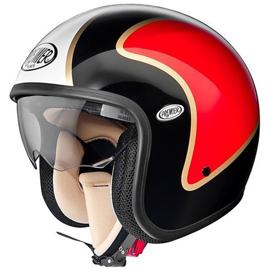 Premier Jet Vintage Motorcycle Helmet Fiber mit integriertem Visier italienischer Schwarz