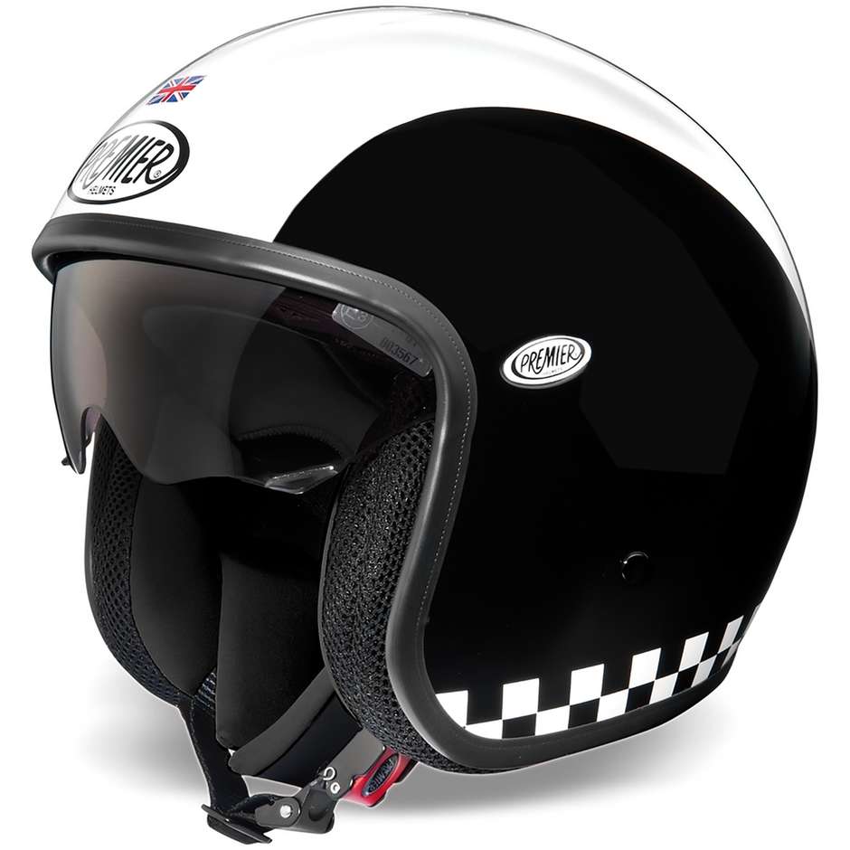 Premier Jet Vintage Motorcycle Helmet Fiber mit integrierter Sonnenblende Anniversary Retro Black