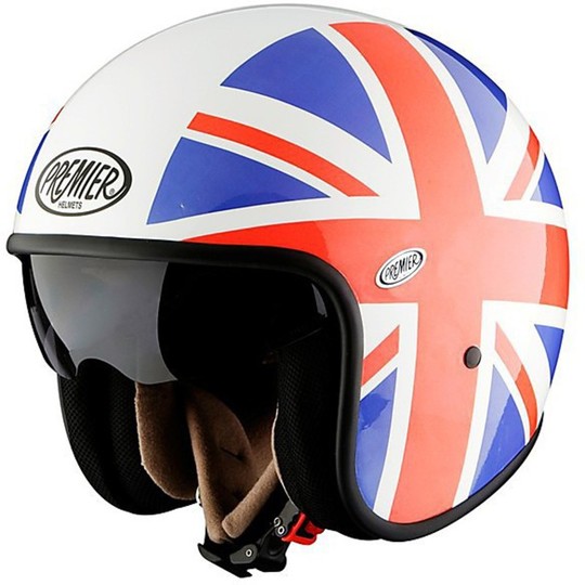 Premier Jet Vintage Motorcycle Helmet Fiber mit integrierter Sonnenblende Inglese Flag