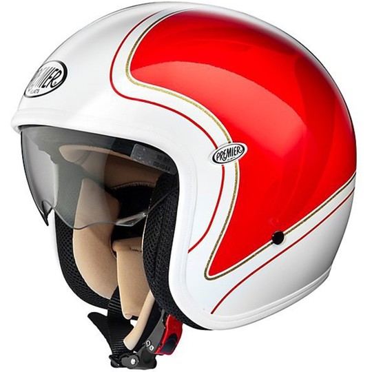 Premier Jet Vintage Motorcycle Helmet Fiber mit integrierter Sonnenblende Italian White