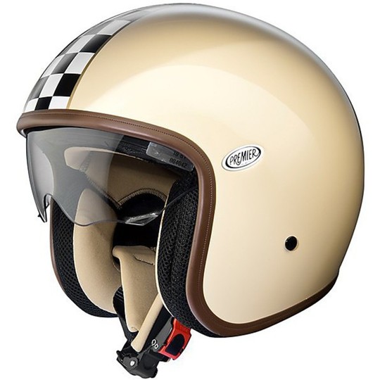 Premier Jet Vintage Motorcycle Helmet Fiber With Integrated visor Beige CK