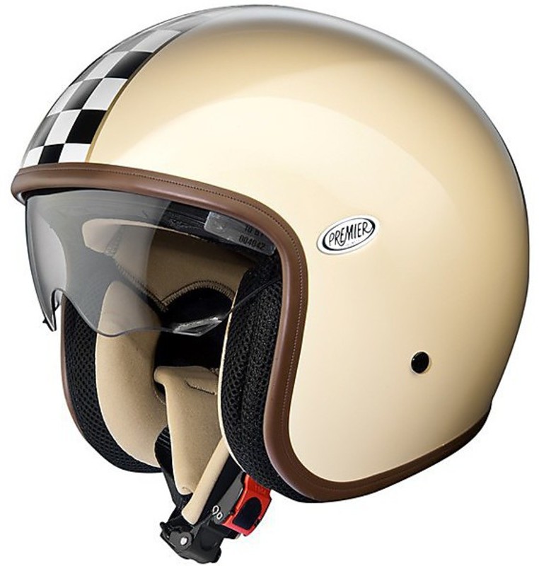 Premier Jet Vintage Motorcycle Helmet Fiber With Integrated visor Beige