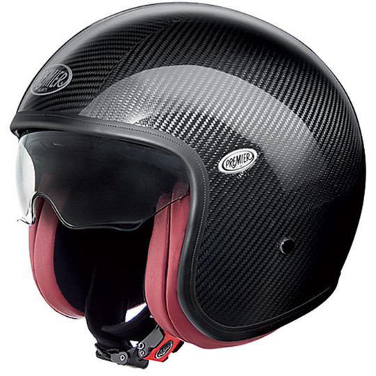 Premier Jet Vintage Motorcycle Helmet in carbon fiber with integrated visor