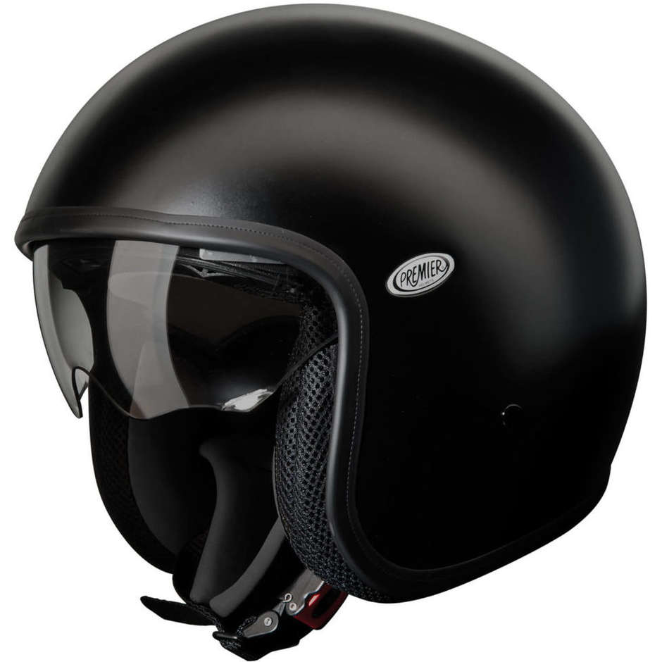 Premier Jet Vintage Motorcycle Helmet visor Fiber With Integrated Mono Black Matte