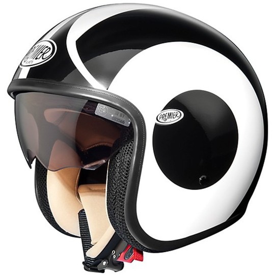 Premier Jet Weinlese-Motorrad-Helm mit integrierter Sonnenblende Fiber V0 Weiß