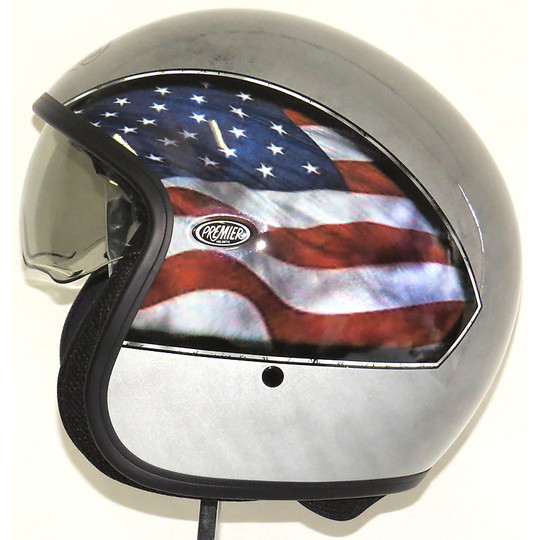 Premier Motorrad Helm Jet Vintage-Faser mit integriertem Visier alten Konföderierten-Art-Silber