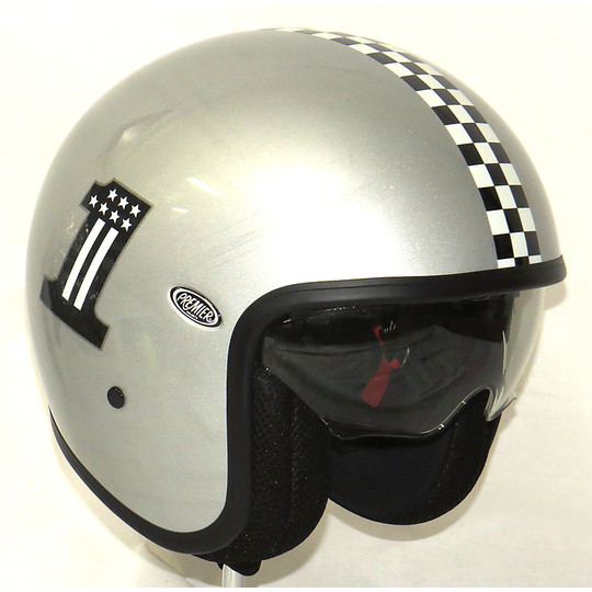 Premier Motorrad Helm Jet Vintage-Faser mit integriertem Visier CK One Silver