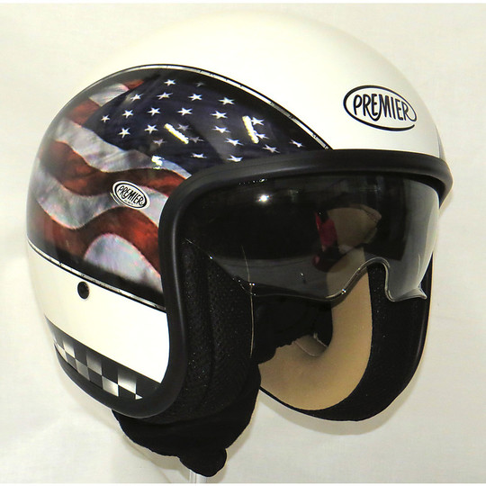 Premier Motorrad Helm Jet Vintage-Faser mit integriertem Visier Flag verwenden 8