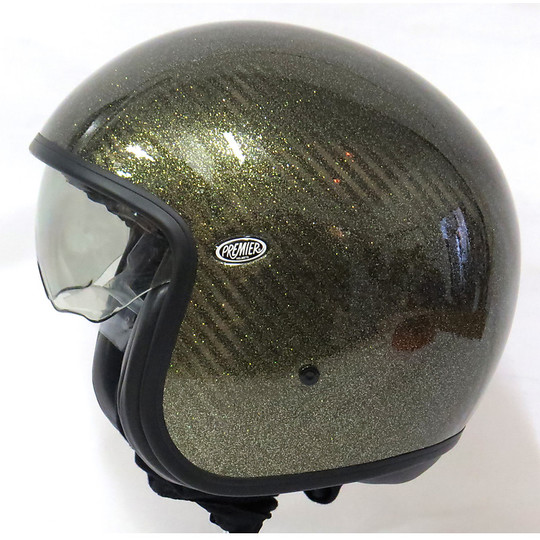 Premier Motorrad Helm Jet Vintage-Faser mit integriertem Visier Gliter Gold-