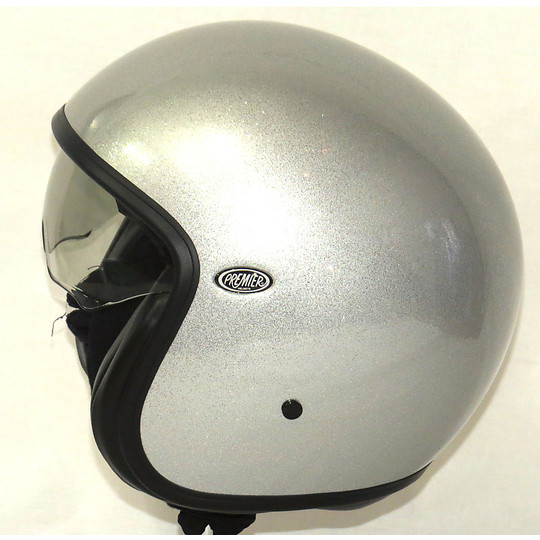 Premier Motorrad Helm Jet Vintage-Faser mit integriertem Visier Gliter Silber