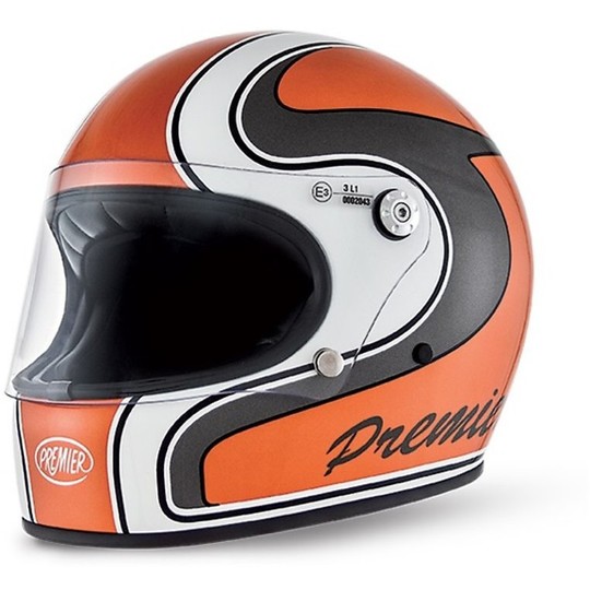 Premier Trophy Integral Motorcycle Helmet 70s Style Color M Orange