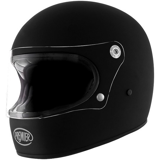 Premier Trophy Integral Motorcycle Helmet 70's Style Mono Matt Black