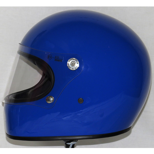 Premier Trophy Integral Motorcycle Helmet 70s Style Solid Blue Gloss