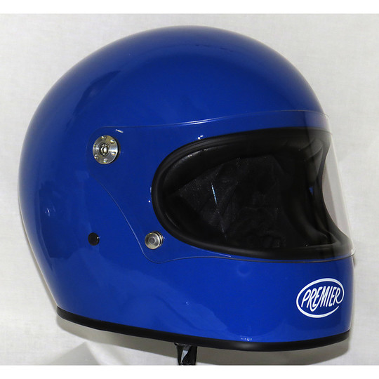 Premier Trophy Integral Motorcycle Helmet 70s Style Solid Blue Gloss