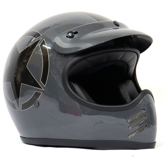 Premier Trophy MX 70s Style Integral Casque de moto Star Dark Grey