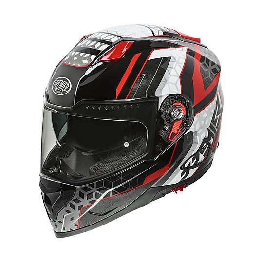 Premier VYRUS EM92 Integral Motorcycle Helmet Black White Red