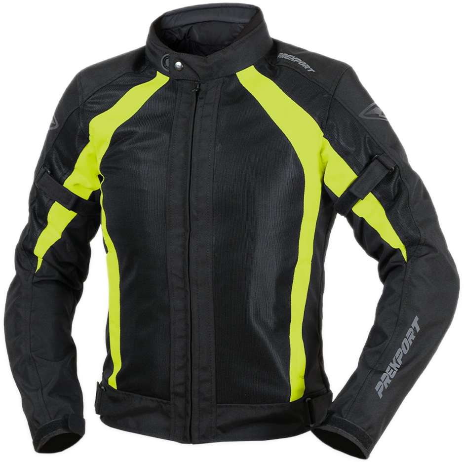 Prexport Sahara Summer Perforated Motorcycle Jacket Black Yellow Fluo
