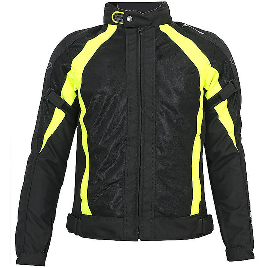 Prexport Sahara Summer Perforated Motorcycle Jacket Black Yellow Fluo