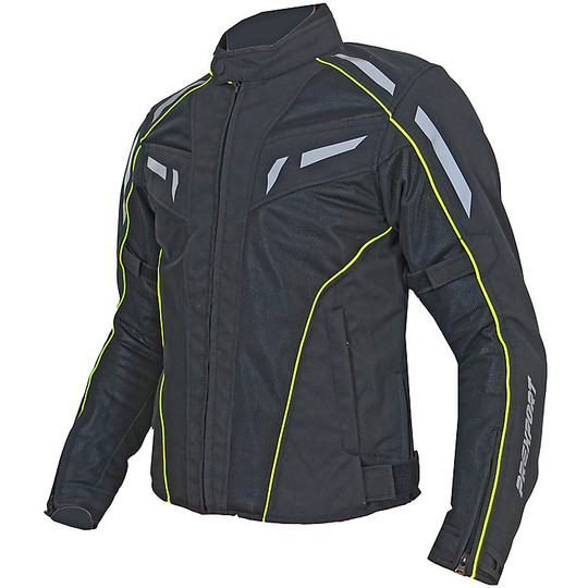 Prexport SPRING Summer Perforated Motorcycle Jacket Black Yellow Fluo