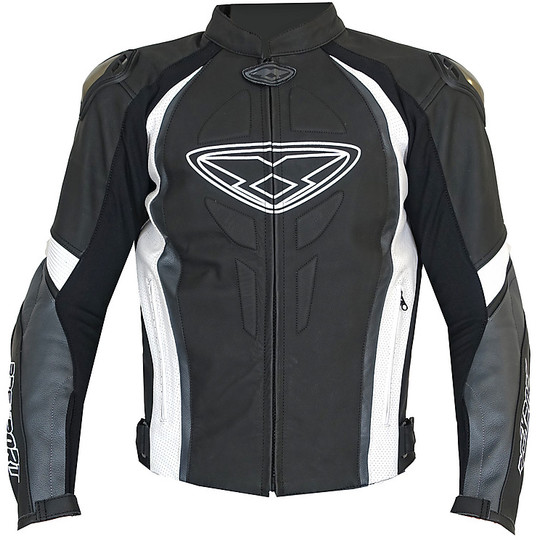 Prexport Strike Sport Motorcycle Leather Jacket Black White Gray