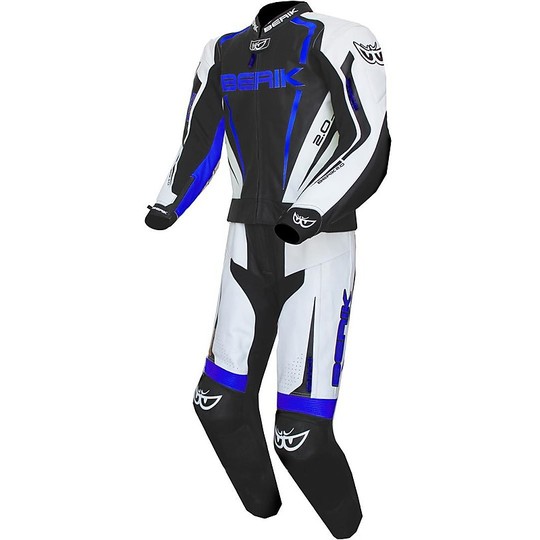 Professional Divisible Leather Motorcycle Suit 2 Pieces Berik 2.0 White Black Blue