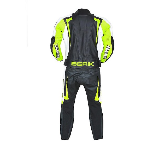 Professional Divisible Leather Motorcycle Suit 2 Pieces Berik 2.0 White Black Fluo Yellow