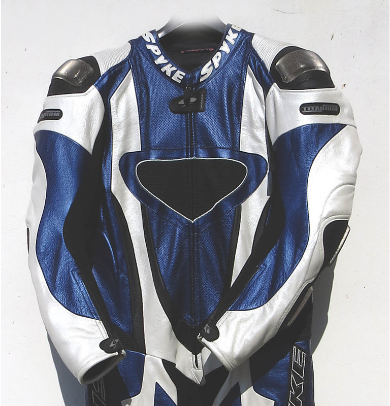 Professional Leather Motorcycle Overalls Spyke TTitanium Black Blue Shield For Sale Online