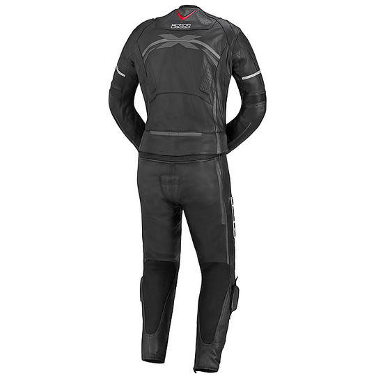 Professional Leather Motorcycle Suit Divisible 2pc. Ixs Camaro Black Silver