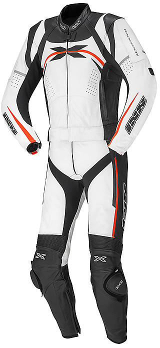 BIESSE CE Approved 2-Piece Motorcycle Suit - Black/White Leather & Summer Fabric (Jacket & Pants)