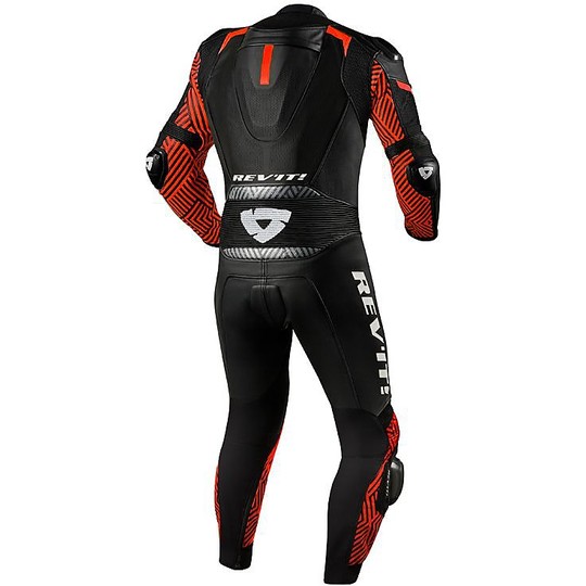 Professional Moto Rev'it TRITON Black Red Fluo Leather Tracksuit