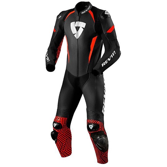 Professional Moto Rev'it TRITON Black Red Fluo Leather Tracksuit
