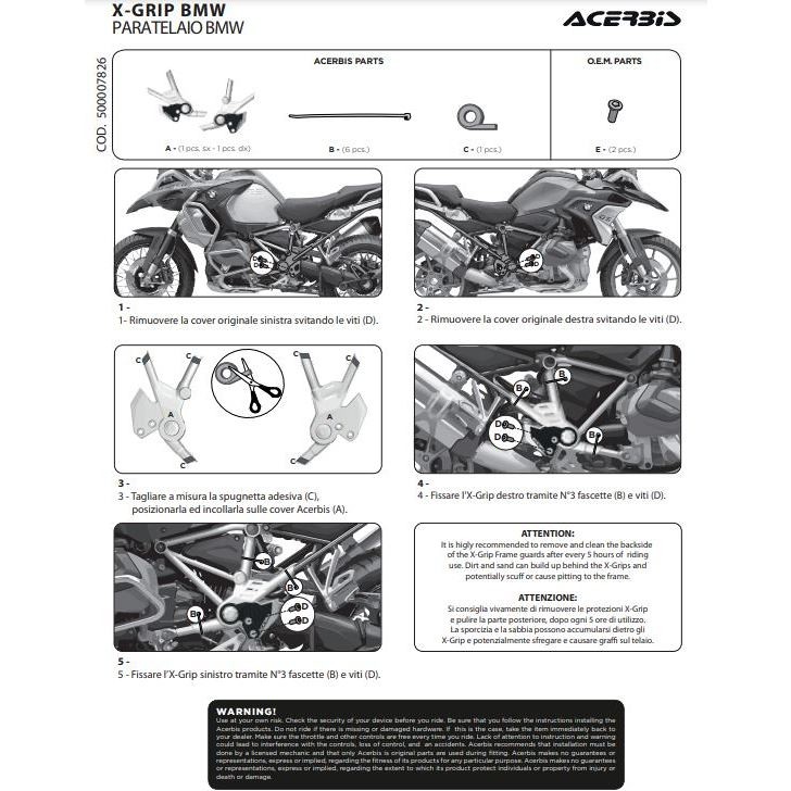 Protection de cadre de moto Acerbis X-GRIP Maxi Enduro pour BMW R 1250 GS / Adventure (2018-20)