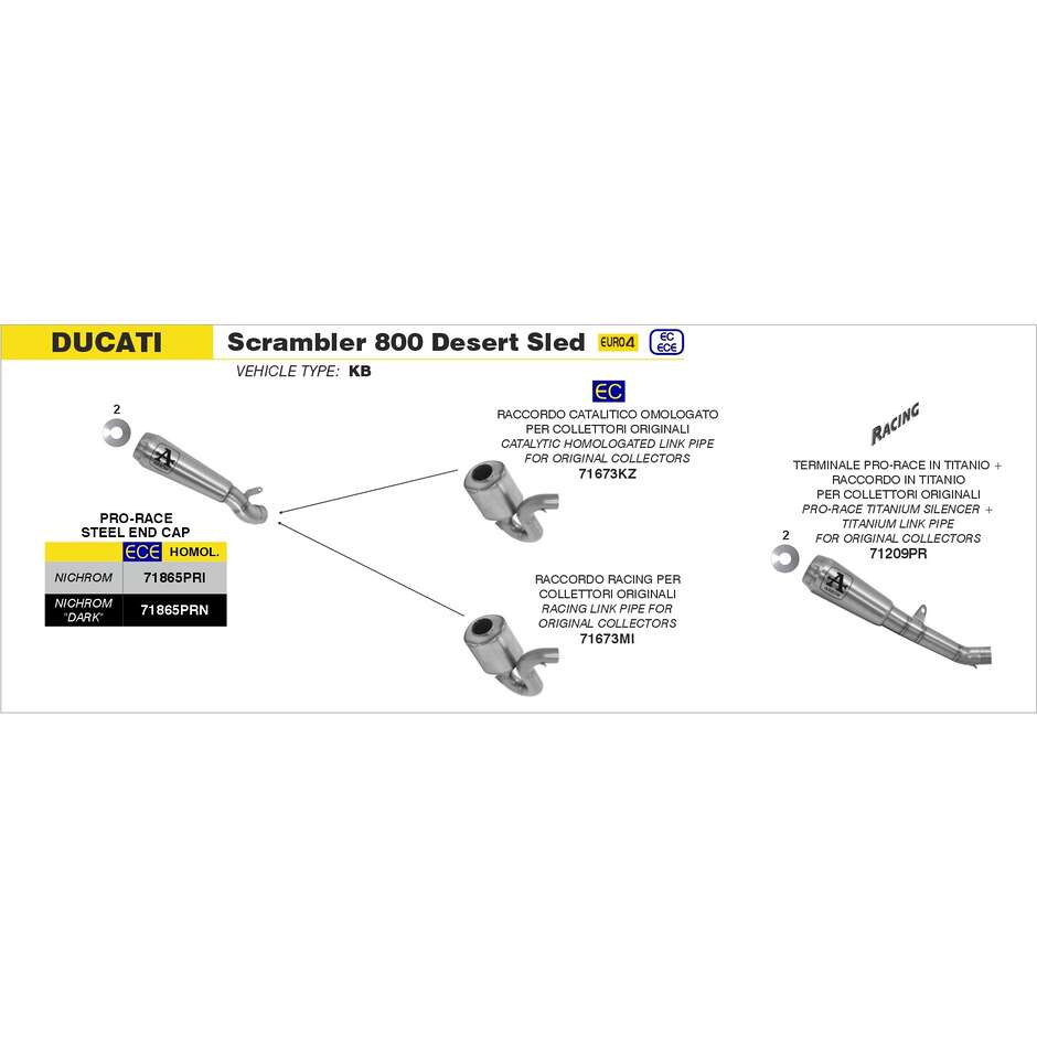 Raccordo catalitico Arrow per collettori originali Per Ducati Scrambler 800 Desert Sled/Classic/Cafe Racer (17-20); Monster 797 (17-18)