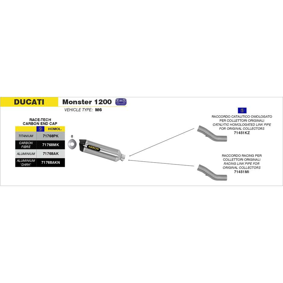 Raccordo di Scarico Arrow catalitico omologato Per Ducati Diavel (11-16); Monster 1200 (14-15); Monster 821 (14-17)