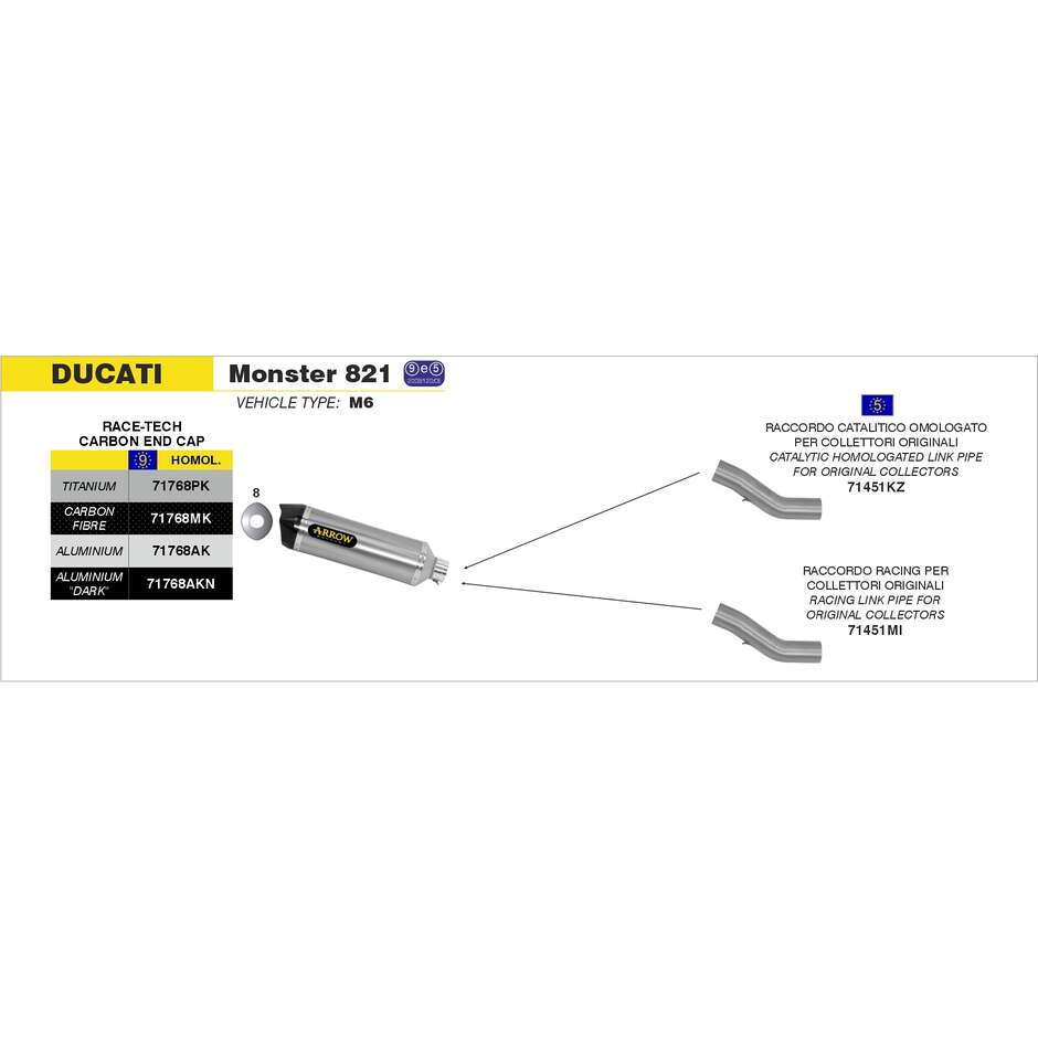 Raccordo di Scarico Arrow catalitico omologato Per Ducati Diavel (11-16); Monster 1200 (14-15); Monster 821 (14-17)