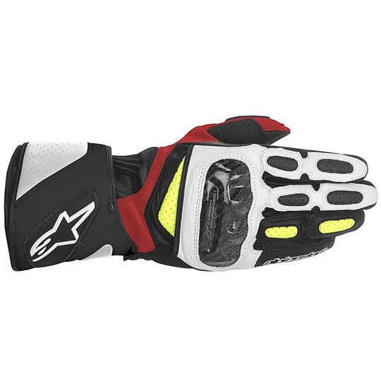 Racing Leather Motorcycle Gloves Alpinestars SP-2 Black-White-Red-Yellow