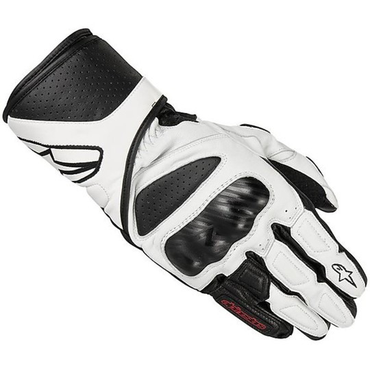 Racing Leather Motorcycle Gloves Alpinestars SP-8 White-Black