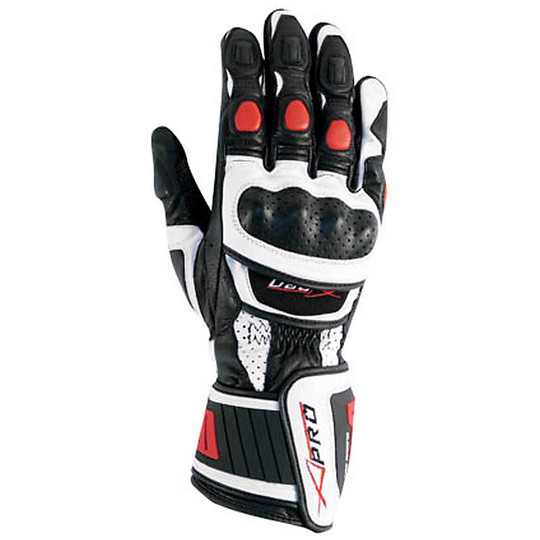 Racing Motorcycle Gloves A-Pro Leather Full Grain Cobra White / Red