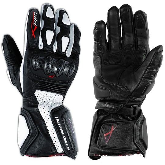 Racing Motorcycle Gloves A-Pro Leather Full Grain Tilt White / Black