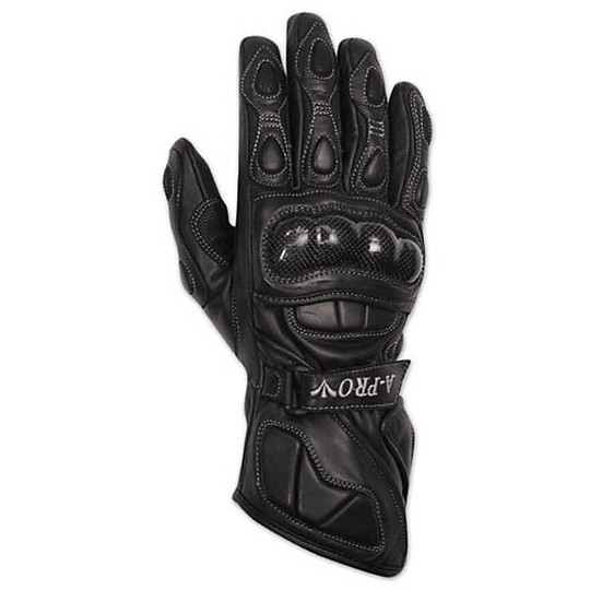 Racing Motorcycle Gloves A-Pro Pista Black Full Grain Leather