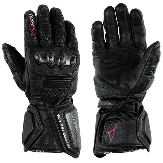Racing Motorcycle Gloves A-Pro Tilt Black Full Grain Leather