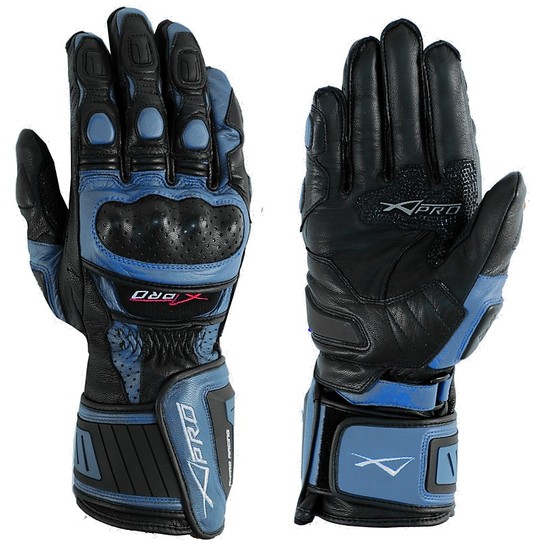 Racing Motorrad-Handschuhe A-PRO Leder Vollnarben Blau Cobra