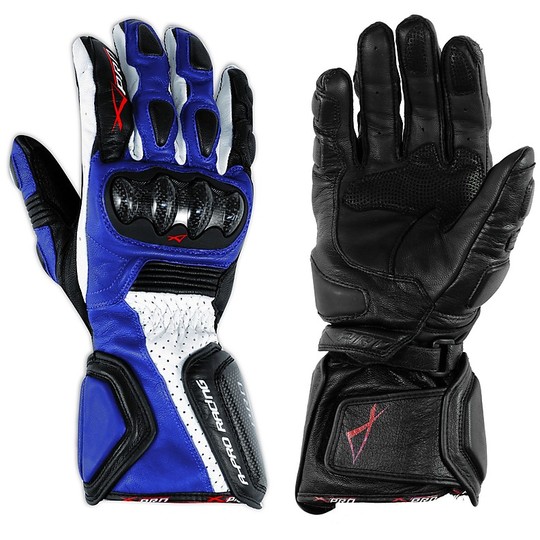 Racing Motorrad-Handschuhe A-PRO Leder Vollnarbenschrägansicht Blau