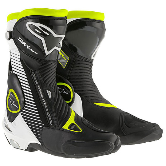 Racing Track Motorcycle Boots Alpinestars S-MX Plus New Black White Yellow Fluo