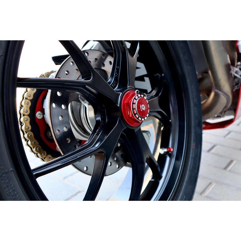 Radmutter hinten DA503 DX BICOLOR CNC Racing Rot Silber